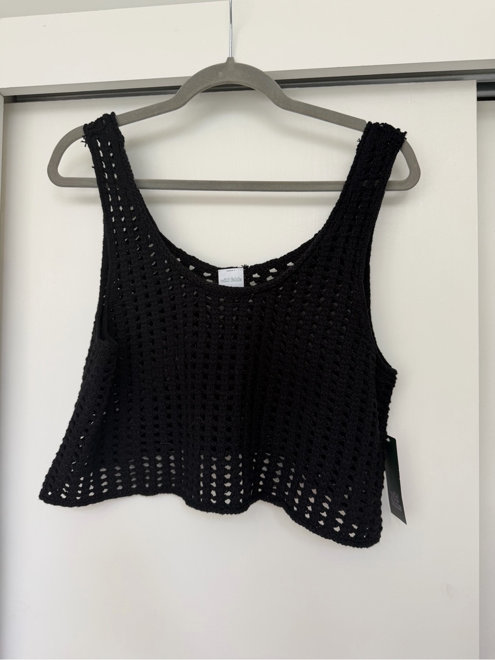 Pink Rose Black Crochet Crop Tank Top NWT